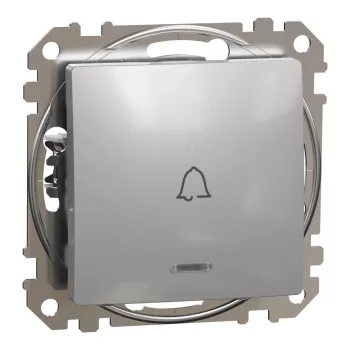   Schneider Electric SDD113131L egypólusú nyomó (N101), alumínium burkolattal, kék jelzőfénnyel, csengőjellel, rugós bekötés, kerét nélkül, süllyesztett, 10A 250V IP20 (Sedna Design / Elements)
