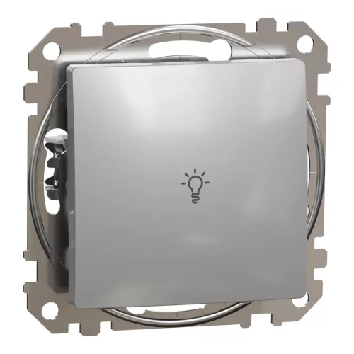 Schneider Electric SDD113132 egypólusú nyomó (N101), alumínium burkolattal, lámpajellel, rugós bekötés, kerét nélkül, süllyesztett, 10A 250V IP20 (Sedna Design / Elements)