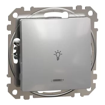   Schneider Electric SDD113132L egypólusú nyomó (N101), alumínium burkolattal, kék jelzőfénnyel, lámpajellel, rugós bekötés, kerét nélkül, süllyesztett, 10A 250V IP20 (Sedna Design / Elements)
