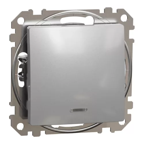 Schneider Electric SDD113166L váltókapcsoló (106), alumínium burkolattal, kék jelzőfénnyel, rugós bekötés, kerét nélkül, süllyesztett, 16A 250V IP20 (Sedna Design / Elements)