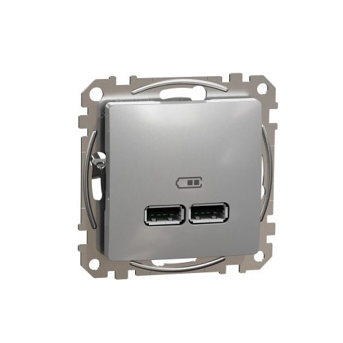 Schneider Electric SDD113401 Dupla USB töltő A+A típusú 2.1A, alumínium burkolattal, keret nélkül, csavaros bekötés (Sedna Design / Elements)