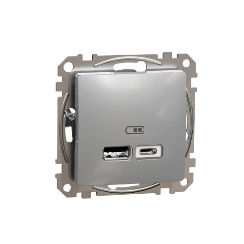 Schneider Electric SDD113402 Dupla USB töltő A+C típusú 2.4A, alumínium burkolattal, keret nélkül, csavaros bekötés (Sedna Design / Elements)