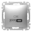 Schneider Electric SDD113404 Dupla USB töltő A+C típusú 3A - 45W, alumínium burkolattal, keret nélkül, csavaros bekötés (Sedna Design / Elements)