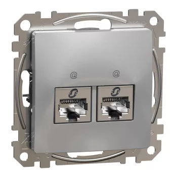  Schneider Electric SDD113462S Informatikai csatlakozóaljzat 2xRJ45, Cat6 STP, alumínium burkolattal, keret nélkül, csavaros bekötés (Sedna Design / Elements)