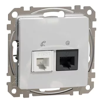   Schneider Electric SDD113468 kombinált csatlakozóaljzat 1xRJ45 + 1xRJ11 (informatikai UTP cat6 + telefon) alumínium burkolattal, keret nélkül, csavaros bekötés (Sedna Design / Elements)