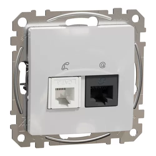 Schneider Electric SDD113468 kombinált csatlakozóaljzat 1xRJ45 + 1xRJ11 (informatikai UTP cat6 + telefon) alumínium burkolattal, keret nélkül, csavaros bekötés (Sedna Design / Elements)