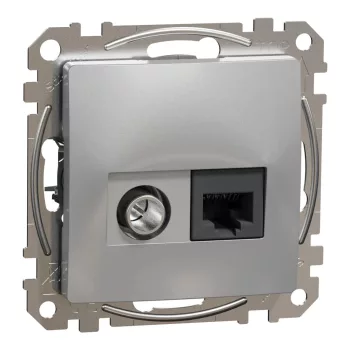   Schneider Electric SDD113469T kombinált csatlakozóaljzat 1xRJ45 + 1xTV (informatikai UTP cat6 + végzáró 4dB) alumínium burkolattal, keret nélkül, csavaros bekötés (Sedna Design / Elements)