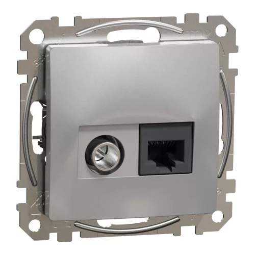 Schneider Electric SDD113469T kombinált csatlakozóaljzat 1xRJ45 + 1xTV (informatikai UTP cat6 + végzáró 4dB) alumínium burkolattal, keret nélkül, csavaros bekötés (Sedna Design / Elements)