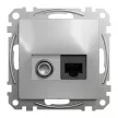 Schneider Electric SDD113469T kombinált csatlakozóaljzat 1xRJ45 + 1xTV (informatikai UTP cat6 + végzáró 4dB) alumínium burkolattal, keret nélkül, csavaros bekötés (Sedna Design / Elements)