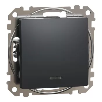   Schneider Electric SDD114111L egypólusú nyomó (N101), antracit burkolattal, kék jelzőfénnyel, rugós bekötés, kerét nélkül, süllyesztett, 10A 250V IP20 (Sedna Design / Elements)