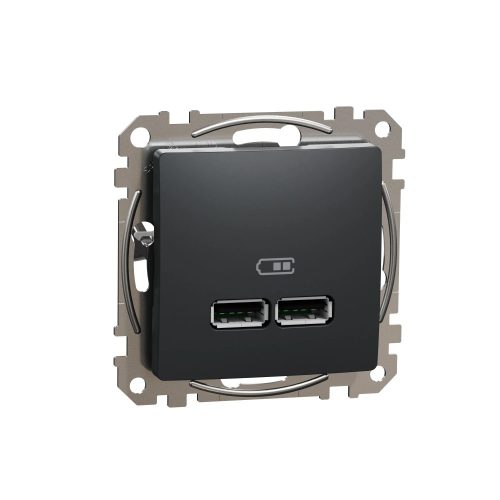 Schneider Electric SDD114401 Dupla USB töltő A+A típusú 2.1A, antracit burkolattal, keret nélkül, csavaros bekötés (Sedna Design / Elements)