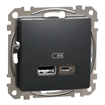   Schneider Electric SDD114402 Dupla USB töltő A+C típusú 2.4A, antracit burkolattal, keret nélkül, csavaros bekötés (Sedna Design / Elements) - KÉSZLET EREJÉIG !!