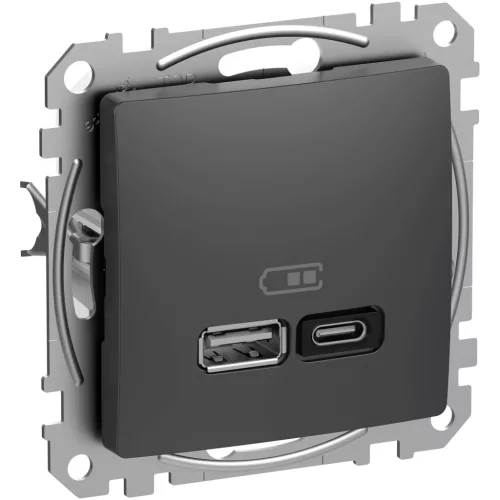 Schneider Sedna SDD114404 dupla USB gyorstöltő USB A+C 45 W antracit süllyesztett