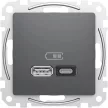 Schneider Sedna SDD114404 dupla USB gyorstöltő USB A+C 45 W antracit süllyesztett