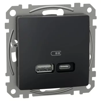  Schneider Electric SDD114405 Dupla USB töltő A+C típusú 3A - 21W, antracit burkolattal, keret nélkül, csavaros bekötés (Sedna Design / Elements)