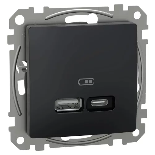 Schneider Electric SDD114405 Dupla USB töltő A+C típusú 3A - 21W, antracit burkolattal, keret nélkül, csavaros bekötés (Sedna Design / Elements)