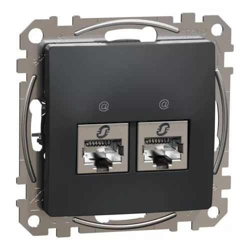 Schneider Electric SDD114462S Informatikai csatlakozóaljzat 2xRJ45, Cat6 STP, antracit burkolattal, keret nélkül, csavaros bekötés (Sedna Design / Elements)