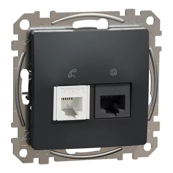   Schneider Electric SDD114468 kombinált csatlakozóaljzat 1xRJ45 + 1xRJ11 (informatikai UTP cat6 + telefon) antracit burkolattal, keret nélkül, csavaros bekötés (Sedna Design / Elements)
