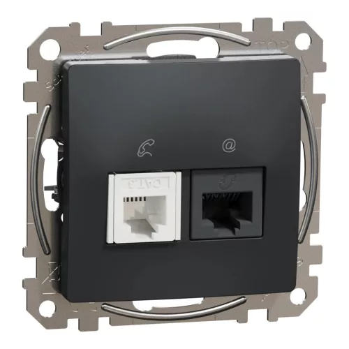 Schneider Electric SDD114468 kombinált csatlakozóaljzat 1xRJ45 + 1xRJ11 (informatikai UTP cat6 + telefon) antracit burkolattal, keret nélkül, csavaros bekötés (Sedna Design / Elements)