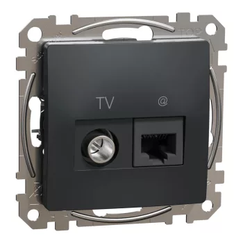   Schneider Electric SDD114469T kombinált csatlakozóaljzat 1xRJ45 + 1xTV (informatikai UTP cat6 + végzáró 4dB) antracit burkolattal, keret nélkül, csavaros bekötés (Sedna Design / Elements)