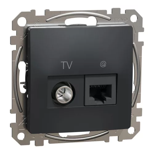 Schneider Electric SDD114469T kombinált csatlakozóaljzat 1xRJ45 + 1xTV (informatikai UTP cat6 + végzáró 4dB) antracit burkolattal, keret nélkül, csavaros bekötés (Sedna Design / Elements)