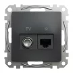 Schneider Electric SDD114469T kombinált csatlakozóaljzat 1xRJ45 + 1xTV (informatikai UTP cat6 + végzáró 4dB) antracit burkolattal, keret nélkül, csavaros bekötés (Sedna Design / Elements)