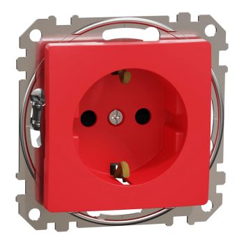   Schneider Electric SDD115021 földelt csatlakozóaljzat (dugalj), biztonsági zsaluval (gyermekvédelemmel), 2P+F, piros burkolattal, csavaros bekötés, keret nélkül, süllyesztett, 16A 250V IP20 (Sedna Design / Elements)