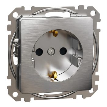   Schneider Electric Sedna SDD170022U földelt csatlakozóaljzat (dugalj), biztonsági zsaluval (gyermekvédelemmel), 2P+F, szálcsiszolt alumínium burkolattal, rugós bekötés, keret nélkül, süllyesztett, 16A 250V IP20 (Sedna Design / Elements)