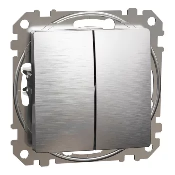   Schneider Electric SDD170108U kettős váltóérintkezős kapcsoló (106+6), szálcsiszolt alumínium burkolattal, rugós bekötés, kerét nélkül, süllyesztett, 10A 250V IP20 (Sedna Design / Elements)