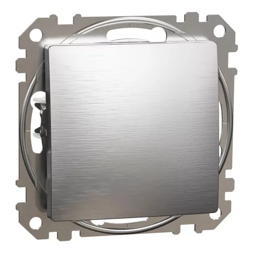 Schneider Electric SDD170111U egypólusú nyomó (N101), szálcsiszolt alumínium burkolattal, rugós bekötés, kerét nélkül, süllyesztett, 10A 250V IP20 (Sedna Design / Elements)