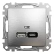 Schneider Electric SDD170405U Dupla USB töltő A+C típusú 3A - 21W, szálcsiszolt alumínium burkolattal, keret nélkül, csavaros bekötés (Sedna Design / Elements)