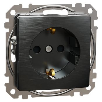   Schneider Electric Sedna SDD172022U földelt csatlakozóaljzat (dugalj), biztonsági zsaluval (gyermekvédelemmel), 2P+F, szálcsiszolt titánium burkolattal, rugós bekötés, keret nélkül, süllyesztett, 16A 250V IP20 (Sedna Design / Elements)