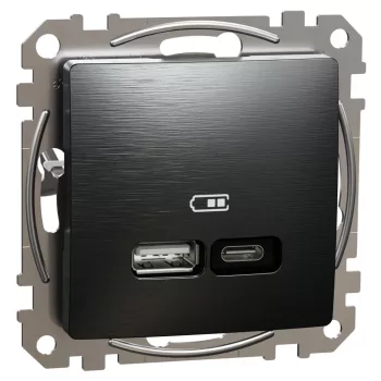   Schneider Electric SDD172405U Dupla USB töltő A+C típusú 3A - 21W, szálcsiszolt titánium burkolattal, keret nélkül, csavaros bekötés (Sedna Design / Elements)