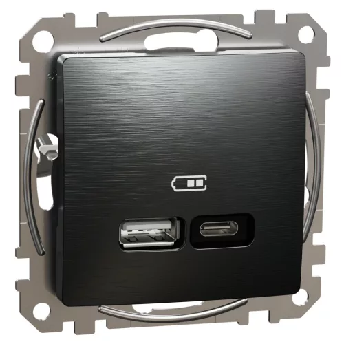 Schneider Electric SDD172405U Dupla USB töltő A+C típusú 3A - 21W, szálcsiszolt titánium burkolattal, keret nélkül, csavaros bekötés (Sedna Design / Elements)