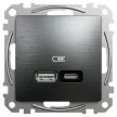 Schneider Electric SDD172405U Dupla USB töltő A+C típusú 3A - 21W, szálcsiszolt titánium burkolattal, keret nélkül, csavaros bekötés (Sedna Design / Elements)