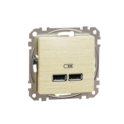 Schneider Electric SDD180401 Dupla USB töltő A+A típusú 2.1A, nyír burkolattal, keret nélkül, csavaros bekötés (Sedna Design / Elements)