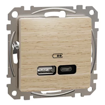  Schneider Electric SDD180405U Dupla USB töltő A+C típusú 3A - 21W, nyír burkolattal, keret nélkül, csavaros bekötés (Sedna Design / Elements)