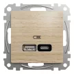 Schneider Sedna SDD180405U dupla USB töltő A+C, 21 W nyír keret nélkül