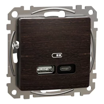   Schneider Electric SDD181405U Dupla USB töltő A+C típusú 3A - 21W, wenge burkolattal, keret nélkül, csavaros bekötés (Sedna Design / Elements)