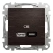 Schneider Electric SDD181405U Dupla USB töltő A+C típusú 3A - 21W, wenge burkolattal, keret nélkül, csavaros bekötés (Sedna Design / Elements)