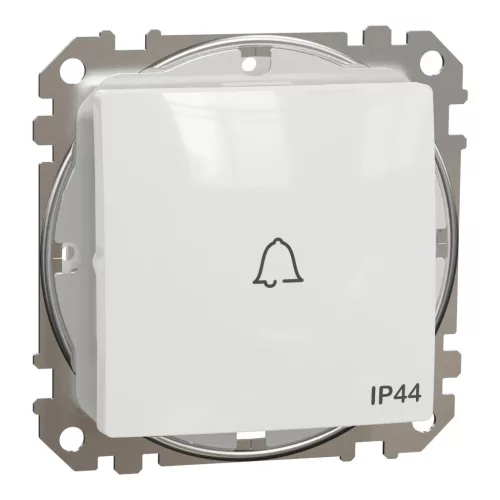 Schneider Electric SDD211131 vízmentes egypólusú nyomó (N101), fehér burkolattal, csengőjellel, rugós bekötés, kerét nélkül, süllyesztett, 10A 250V IP44 (Sedna Design / Elements)