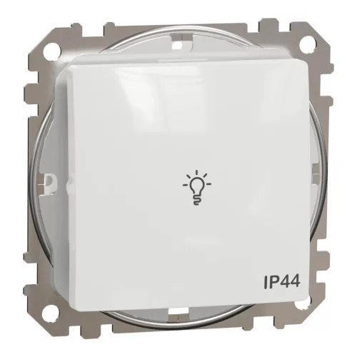 Schneider Electric SDD211132 vízmentes egypólusú nyomó (N101), fehér burkolattal, lámpajellel, rugós bekötés, kerét nélkül, süllyesztett, 10A 250V IP44 (Sedna Design / Elements)