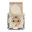 Schneider Electric SDD212024 vízmentes földelt csatlakozóaljzat (dugalj), biztonsági zsaluval (gyermekvédelemmel), csapófedéllel, 2P+F, bézs burkolattal, rugós bekötés, keret nélkül, süllyesztett, 16A 250V IP44 (Sedna Design / Elements)