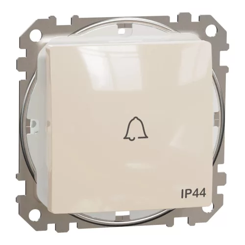 Schneider Electric SDD212131 vízmentes egypólusú nyomó (N101), bézs burkolattal, csengőjellel, rugós bekötés, kerét nélkül, süllyesztett, 10A 250V IP44 (Sedna Design / Elements)