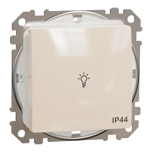 Schneider Electric SDD212132 vízmentes egypólusú nyomó (N101), bézs burkolattal, lámpajellel, rugós bekötés, kerét nélkül, süllyesztett, 10A 250V IP44 (Sedna Design / Elements)