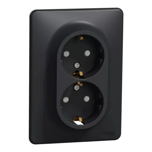 Schneider Electric SDD314221 földelt csatlakozóaljzat (dugalj), biztonsági zsaluval (gyermekvédelemmel), 2x2P+F, antracit burkolattal, csavaros bekötés, kerettel, süllyesztett, 16A 250V IP20 (Sedna Design / Elements)