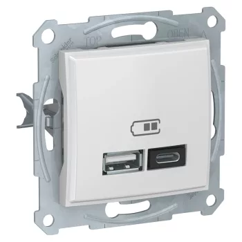   Schneider SDN2720221 Sedna USB dupla töltő (2,4A) A+C típusú csatlakozókkal, fehér burkolattal. keret nélkül, süllyesztett