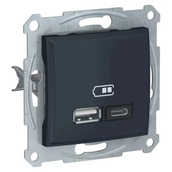   Schneider SDN2720270 Sedna USB dupla töltő (2,4A) A+C típusú csatlakozókkal, grafit burkolattal. keret nélkül, süllyesztett