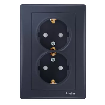   Schneider Electric Sedna SDN3000470 földelt csatlakozóaljzat (dugalj), gyermekvédelemmel, 2x2P+F, grafit burkolattal. kerettel, süllyesztett, 16A 250V ( SDN3000470 ).
