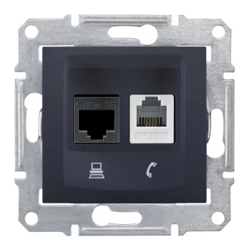   Schneider Electric Sedna SDN5100170 kombinált Informatikai csatlakozóaljzat 2x(RJ45 / RJ12), Cat5e UTP, grafit burkolattal, keret nélkül ( SDN5100170 ).